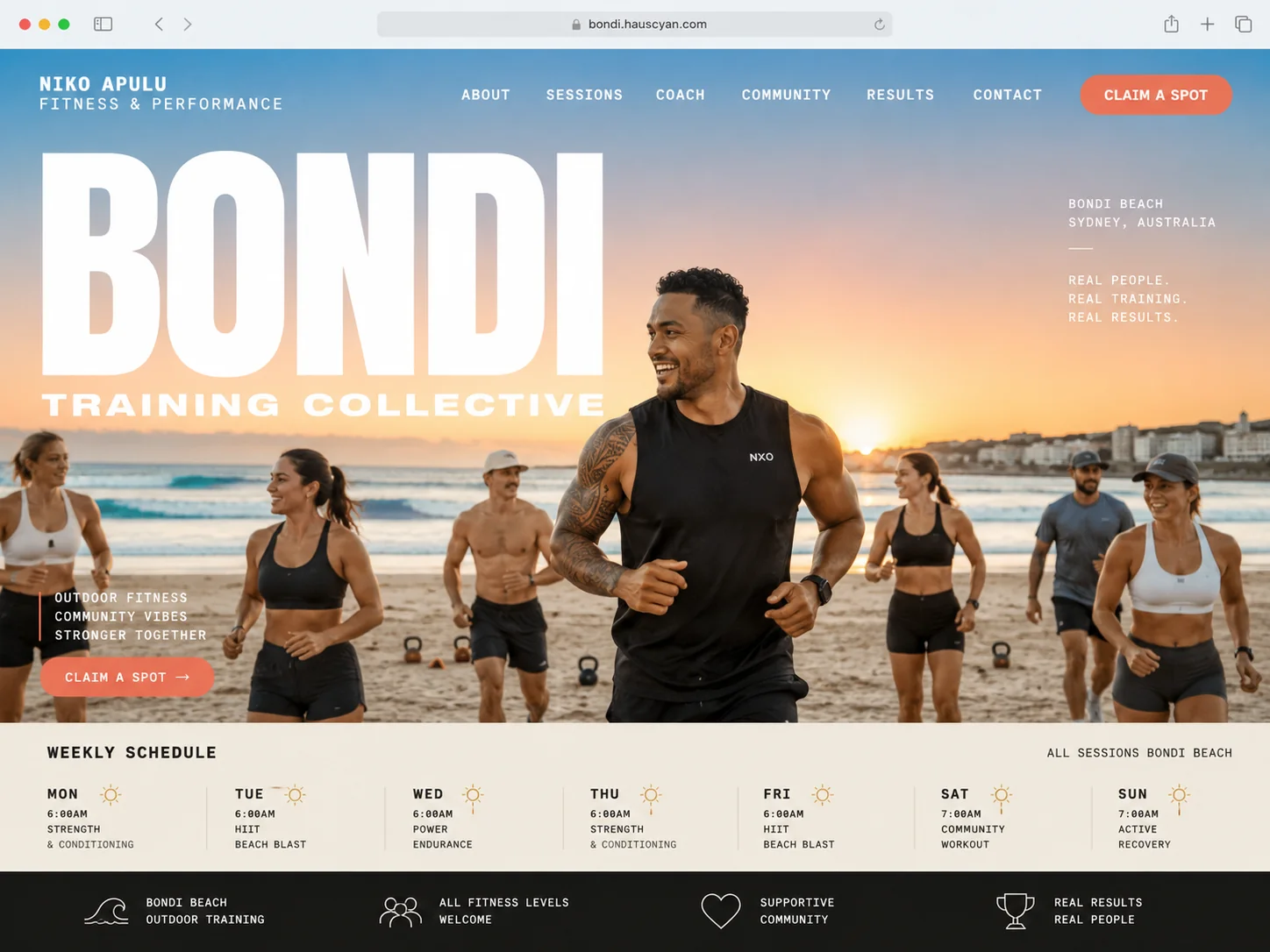 Bondi design · Fitness & PTs archetype